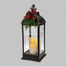 Декоративный фонарь с тремя свечами, бронзовый корпус, размер 24х24х65см, цвет теплый белый