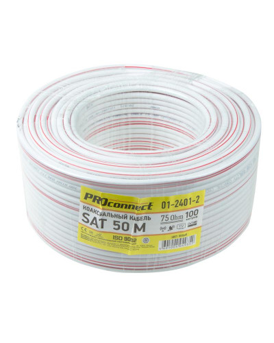 Кабель коаксиальный SAT 50 M, CCS/Al/Al, 75%, 75Ом, 100м, INDOOR, белый PROconnect