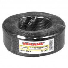 Кабель телефонный ШТЛП 2 жилы Cu, черный, 100м REXANT