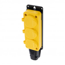 Розетка (колодка) влагозащищенная с крышкой 3 гнезда, с/з, 16А, IP54, каучук, желтая REXANT