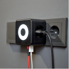 Двойник электрический Куб 16А с/з + 2хUSB-A 2,4А + USB Type-C 3А с ночной подсветкой, черный REXANT