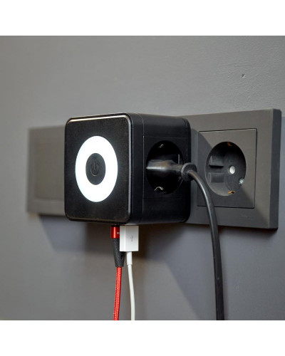 Двойник электрический Куб 16А с/з + 2хUSB-A 2,4А + USB Type-C 3А с ночной подсветкой, черный REXANT
