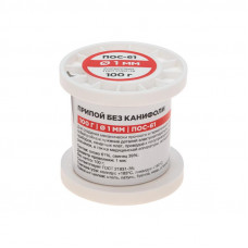 Припой без канифоли ПОС-61, 100г, Ø1мм, (олово 61%, свинец 39%), катушка REXANT