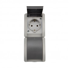 Блок вертикальный 2 розетки (керамика) INDUSTRIAL IP54 с/з, о/у, серый KRANZ