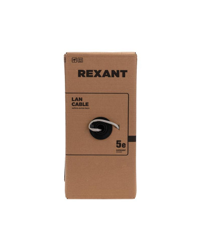 Кабель витая пара F/UTP, CAT 5e, PE, 4PR, 24AWG, OUTDOOR, SOLID, черный, 305м, серия LIGHT, РФ REXANT