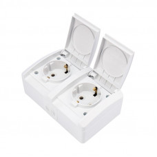 Блок горизонтальный 2 розетки INDUSTRIAL IP54 с/з, о/у, белый KRANZ