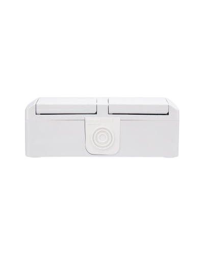 Блок горизонтальный 2 розетки (керамика) INDUSTRIAL IP54 с/з, о/у, белый KRANZ