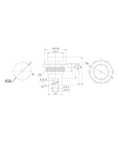 Выключатель-кнопка металл 250V 2А (2с) OFF-(ON) Ø16.2 зеленая (RWD-306) REXANT