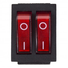 Выключатель клавишный 250V 15А (6с) ON-OFF красный с подсветкой ДВОЙНОЙ (RWB-511, SC-797) REXANT