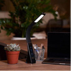 Светильник настольный REXANT Cesar LED с поворотом излучающей поверхности на 360°, 5000 К, часы, термометр, будильник, календарь, цвет черный