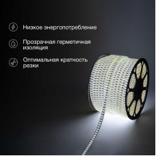 Лента светодиодная 220В, SMD2835, 180 LED/м, Холодный белый, 6,5x17мм, 100м, с кабелем питания, IP67 NEON-NIGHT