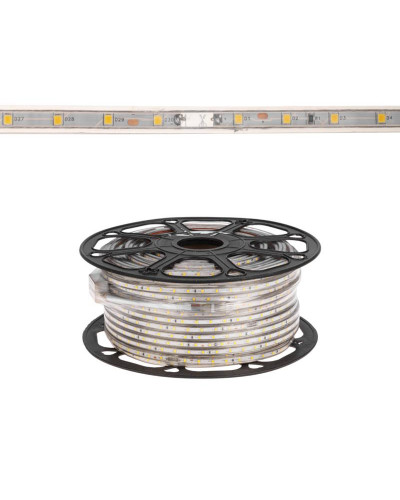 Лента светодиодная 220В, SMD2835, 4,8Вт/м, 60 LED/м, Теплый белый, 10х7мм, с кабелем питания,IP67 NEON-NIGHT