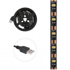 Лента светодиодная 5В, SMD2835, 4,8Вт/м, 60 LED/м, 3000K, 8мм, 1м, с USB коннектором, черная, IP65 LAMPER