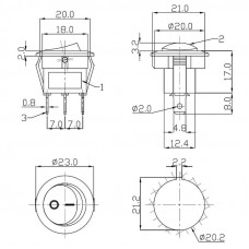 Выключатель клавишный круглый 12V 20А (3с) ON-OFF красный  с подсветкой  (RWB-214)  REXANT