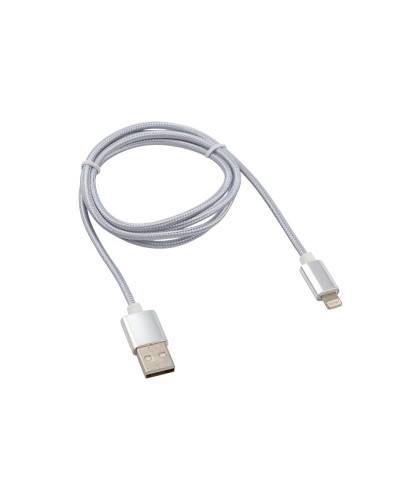 Кабель USB-A – Lightning для Apple, 2,4А, 1м, в серебристой нейлоновой оплетке REXANT