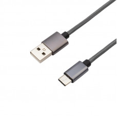 Кабель USB-A – Type-C, 3A, 1м, в темно-серой нейлоновой оплетке REXANT
