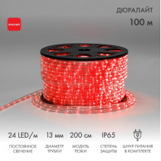 Дюралайт LED двухжильный 230В 13мм 24 LED/м КРАСНЫЙ постоянное свечение модуль 2м бухта 100м NEON-NIGHT