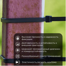 Стяжка нейлоновая Профессиональная 200x4,8мм, черная (100 шт/уп) REXANT