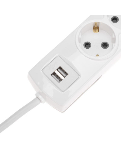 Удлинитель PREMIUM 6 гнезд, 5м, 3х1,5мм², с/з, 2 USB, белый REXANT