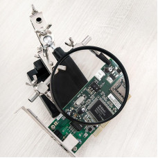 Держатель Третья рука, 2 зажима, лупа 90мм (3х), чугун REXANT