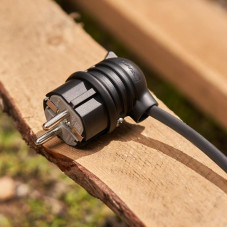 Вилка влагозащищенная угловая, с/з, 16А, IP44 каучук, черная REXANT