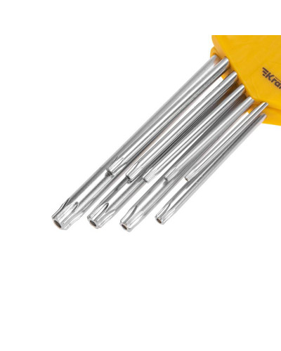 Набор ключей имбусовых Tamper-Torx KRANZ 9 шт., ТТ10-ТТ50, закаленные, удлиненные, никель