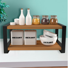 Полка-органайзер для кухни, двухъярусная, дуб Вотан, черная REXANT
