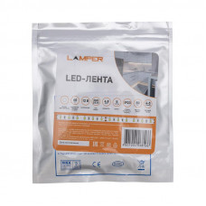 Лента светодиодная 12В, SMD2835, 4,8Вт/м, 60 LED/м, 6500К, 8мм, 5м, для БП с клеммами, IP20 LAMPER