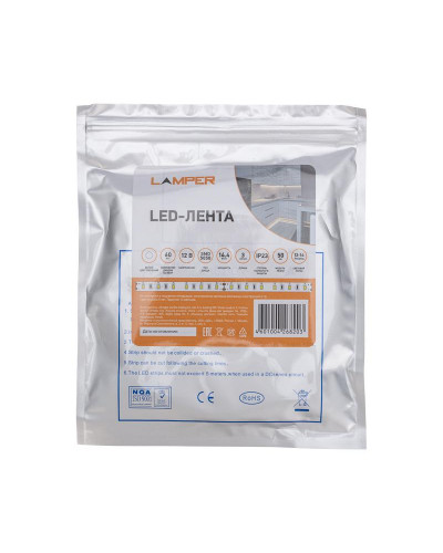 Лента светодиодная 12В, SMD5050, 14,4Вт/м, 60 LED/м, 6500К, 10мм, 3м, для БП с клеммами, IP20 LAMPER