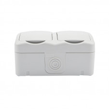 Блок горизонтальный 2 розетки (керамика) Mini OG IP54 с/з, о/у, белый KRANZ