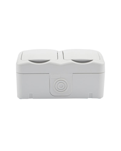 Блок горизонтальный 2 розетки (керамика) Mini OG IP54 с/з, о/у, белый KRANZ