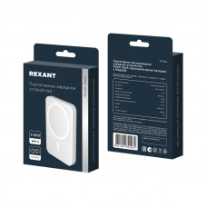 Портативное беспроводное зарядное устройство Power Bank (аккумуляторная батарея) 5000 mAh, MagSafe, белое REXANT