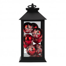 Декоративный фонарь с шариками, черный корпус, размер 14х14х27 см, цвет теплый белый