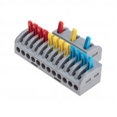 Клемма СМК 3х4 проходная разветвительная 3 полюса, с монтажной площадкой (1 ввод, 4 вывода на полюс) (10 шт/уп) REXANT