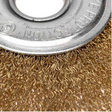 Щетка дисковая для УШМ, витая латунированная проволока, 125мм, отв. 22,23мм KRANZ