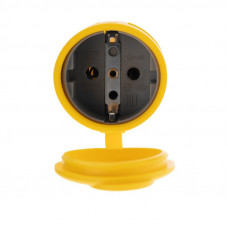 Розетка влагозащищенная переносная с крышкой 1 гнездо, с/з, 16А, IP54, каучук, желтая REXANT