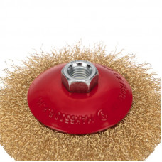 Щетка коническая для УШМ, витая латунированная проволока, 125мм, М14 KRANZ