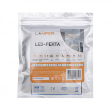 Лента светодиодная 12В, SMD2835, 4,8Вт/м, 60 LED/м, 2700К, 8мм, 5м, для БП с клеммами, IP20 LAMPER