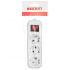 Колодка 3 гнезда с кнопкой c заземлением REXANT