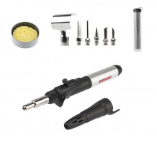 Паяльник-горелка с пьезоподжигом, газовый, 17мл, 6 насадок + припой + губка, коробка REXANT
