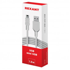 Кабель USB-A – mini USB, 1А, 1,8м, ПВХ, белый REXANT
