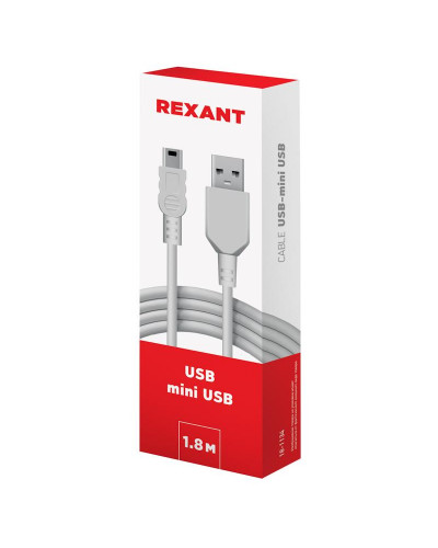 Кабель USB-A – mini USB, 1А, 1,8м, ПВХ, белый REXANT