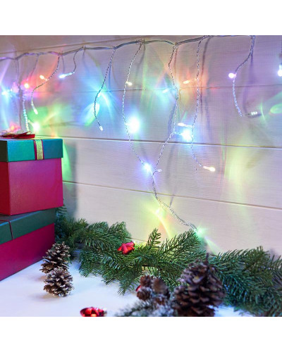 Гирлянда Бахрома (Айсикл), 1,8х0,5м, 48 LED RGB, прозрачный ПВХ, IP20, быстрая смена цвета, 230В, не соединяется