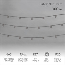 Гирлянда Belt-Light 5 жил, 100м, шаг 15см, 665 патронов E27, IP20, серый провод NEON-NIGHT