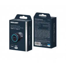 Автомобильное зарядное устройство c двумя портами (USB-C + USB-С) c LED-подсветкой, 75Вт REXANT