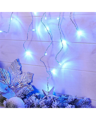 Гирлянда Бахрома (Айсикл), 1,8х0,5м, 48 LED СИНИЕ, прозрачный ПВХ, IP20, свечение с динамикой, 230В, не соединяется