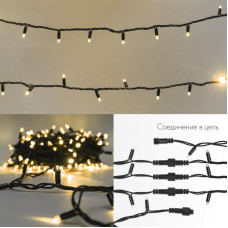Гирлянда светодиодная Нить 20м 200 LED ТЕПЛЫЙ БЕЛЫЙ черный каучук IP67 постоянное свечение 24В соединяется NEON-NIGHT нужен транс-ор 531-100/531-311/531-312