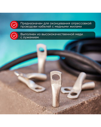 Наконечник медный луженый ТМЛ 35–12–9 (35мм² - Ø12мм) ГОСТ 7386-80 (в упак. 50 шт.) REXANT