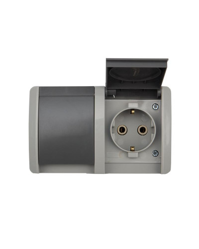 Блок горизонтальный 2 розетки INDUSTRIAL IP54 с/з, о/у, серый KRANZ