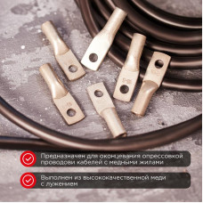 Наконечник медный луженый ТМЛ 10–5–5 (10мм² - Ø5мм) ГОСТ 7386-80 (в упак. 5 шт.) REXANT